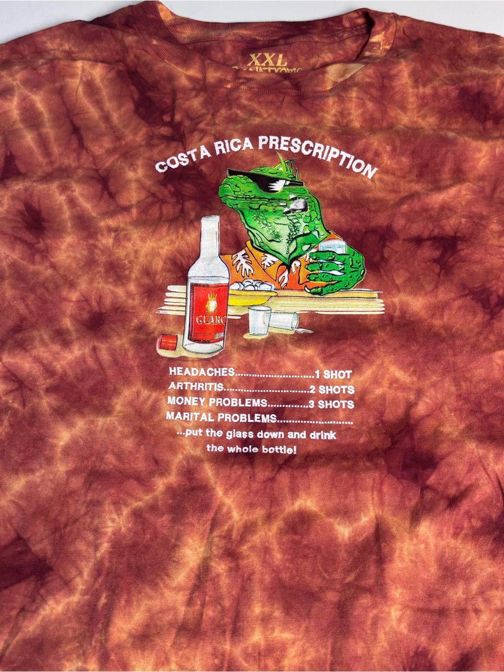 Costa Rica Prescription Tie-Dye Graphic Tee in Brown with Green Lizard